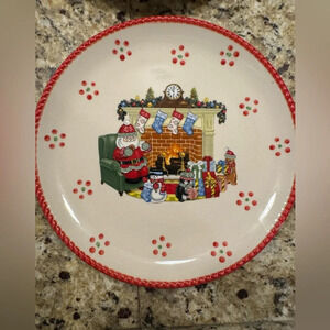 Temptations Tara HOLIDAY): 4 Salad/Dessert Plates, Santa, Fireplace, Red